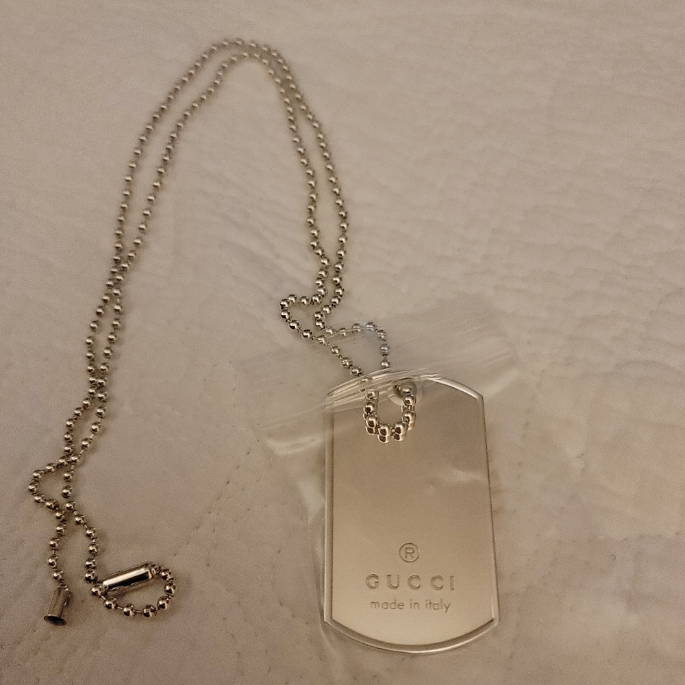 Gucci Sterling Silver Dog Tag Charm Pendant/ UNISEX